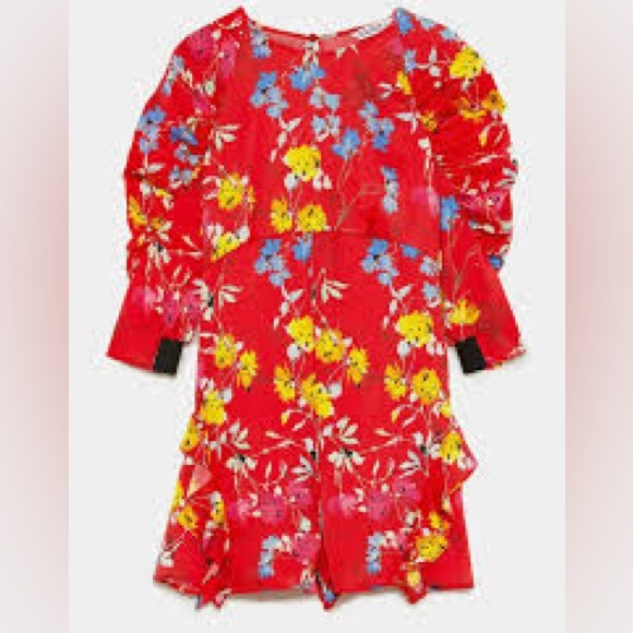 ZARA Floral Frill Romper Ruffle Romper Sz Medium Multicolor - Picture 11 of 12